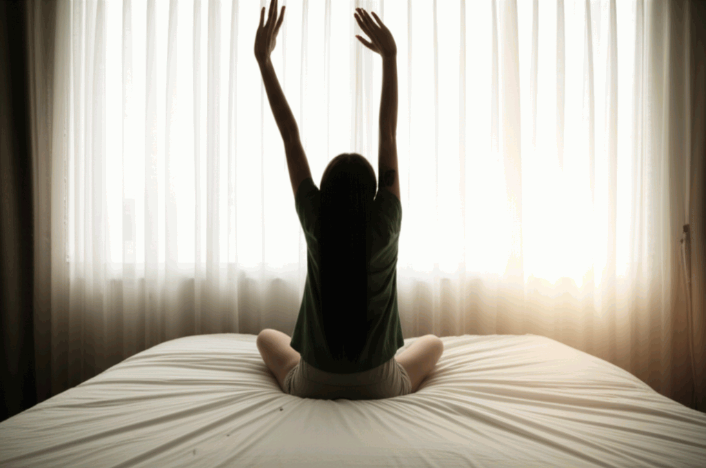 아침에 일어나 스트레칭하는 모습