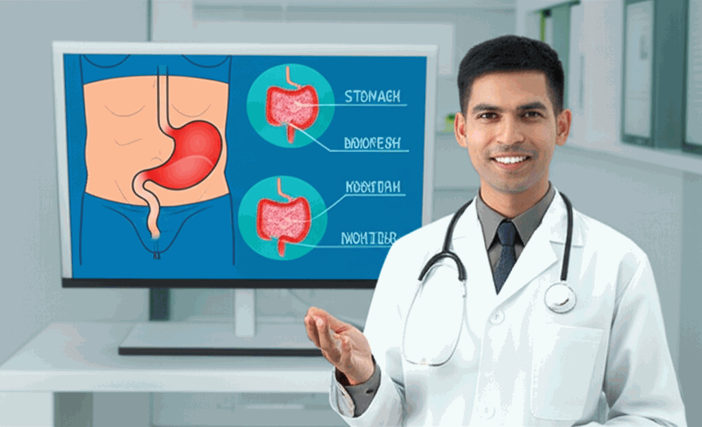 Endoscopy explanation by a friendly doctor in a modern clinic