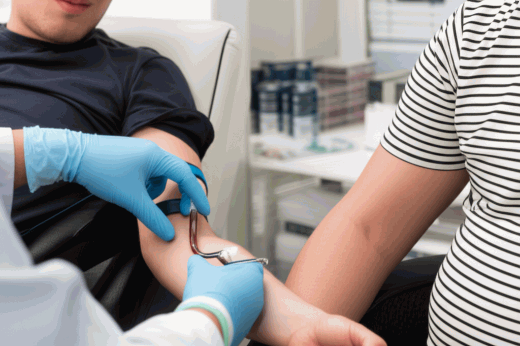Doctor taking blood for a cholesterol test